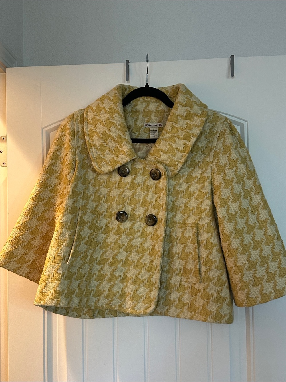 Yellow Houndstooth Cropped Peacoat vintage style size large